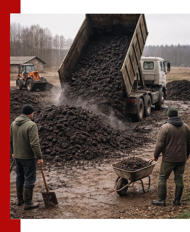 Доставка низинного торфа с разгрузкой и доставкой в Балашихе